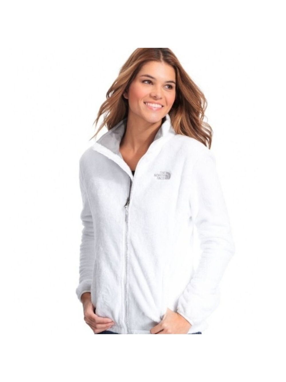 The North Face white fleece long sleeve mock funnel neck jacket. Size small. EUC
